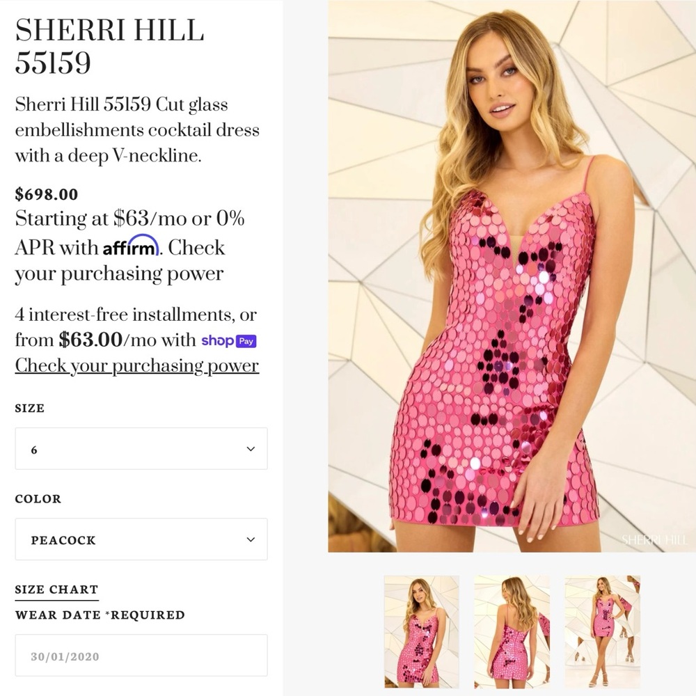 NEW Sherri Hill Style 55159 Blue Mirror Cocktail Dress women’s size 6 NWY - Picture 3 of 8
